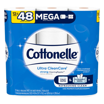 Cottonelle Mega Roll 1-Ply Toilet Paper, 12 rolls