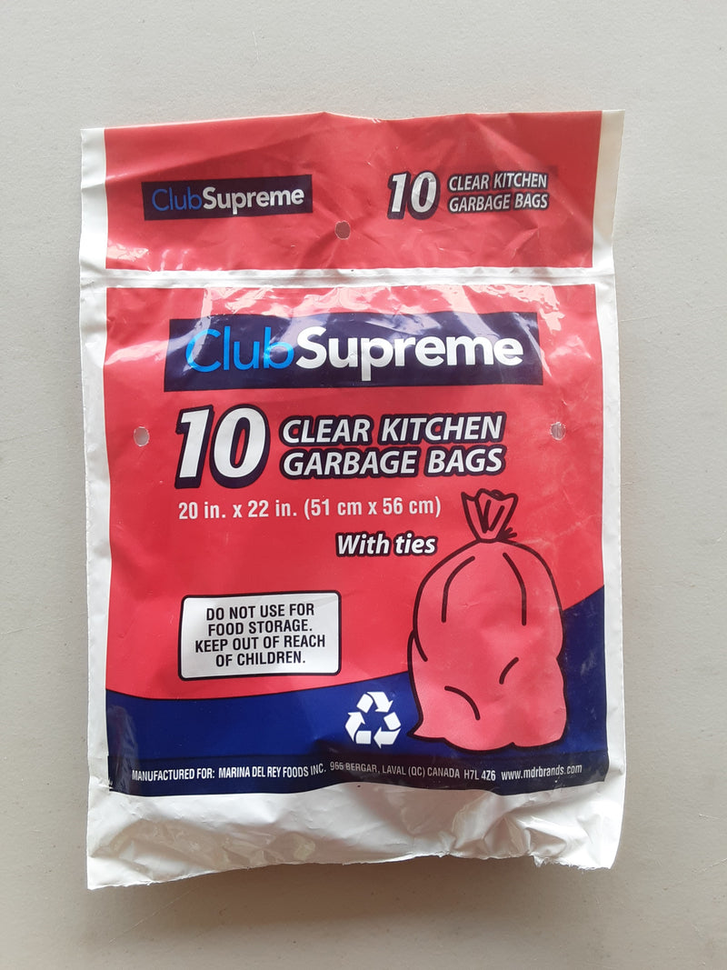 Club Supreme Clear Kitchen Garbage Bags, 10 pk