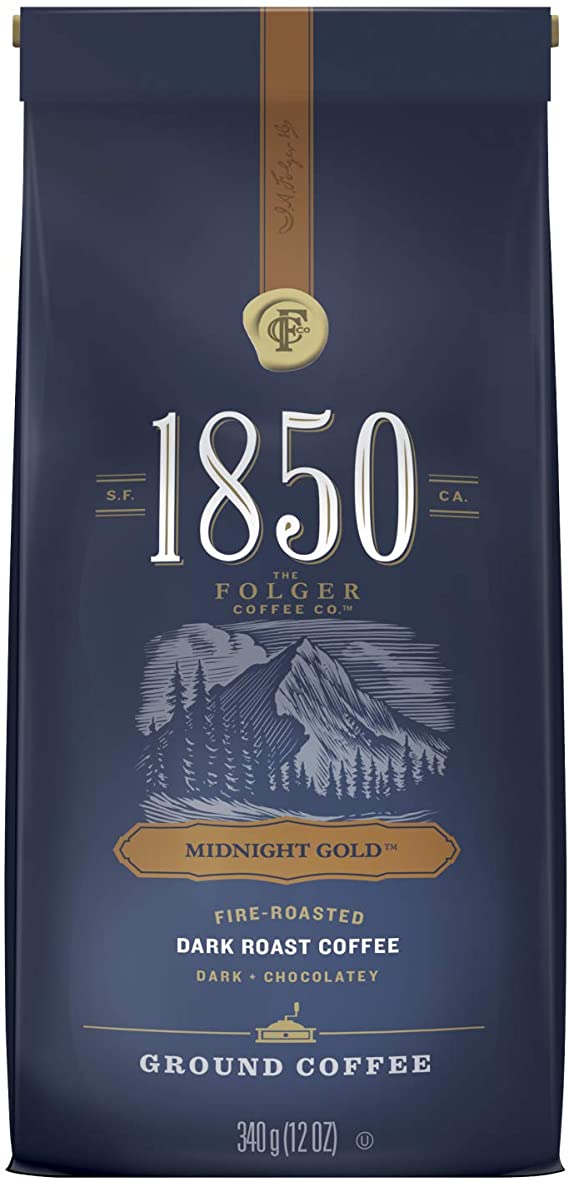 1850 Midnight Gold Fire-Roasted Dark Roast Ground Coffee, 340 g
