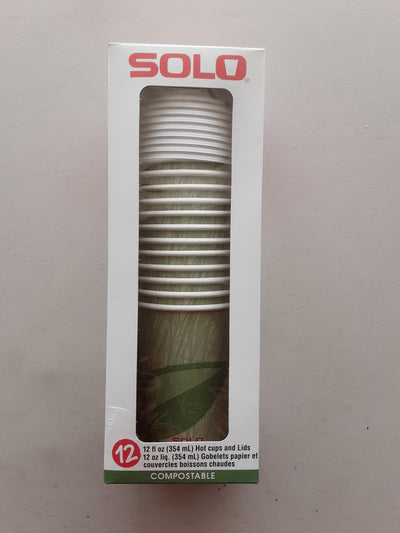 SOLO COFFEE CUP & LID COMPOSTABLE, 12 CT