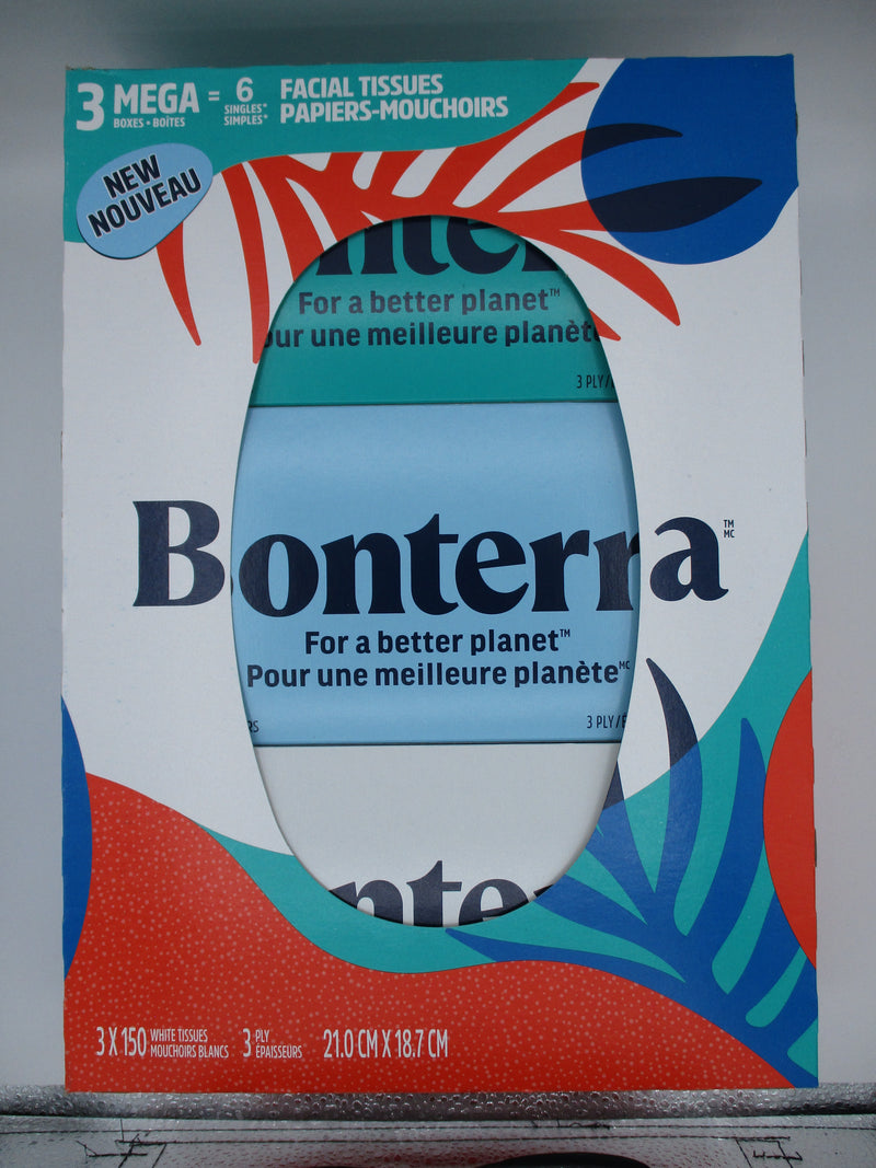 Bonterra Mega 3 Ply Facial Tissues, 3 pk, 150 ct
