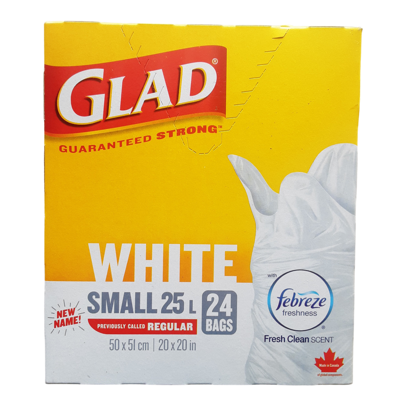 Glad Small White 25L Garbage Bags With Febreze, 24pk