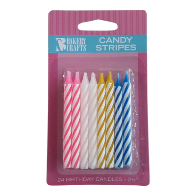 Bakery Crafts Rainbow Candy Stripes Candles, 24 ct