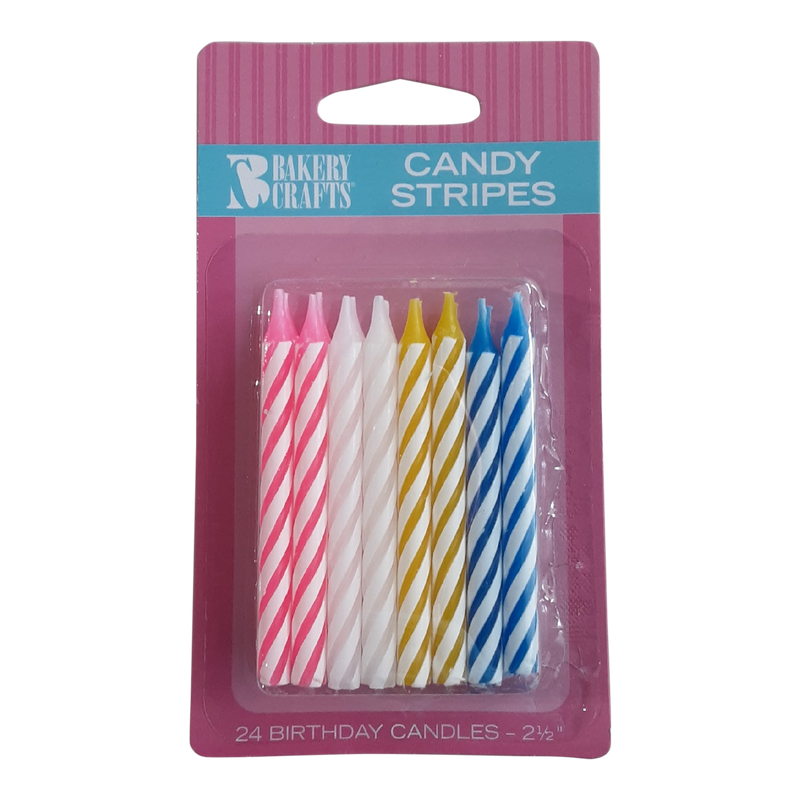 Bakery Crafts Rainbow Candy Stripes Candles, 24 ct