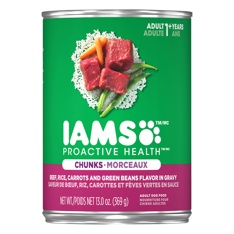 IAMS Chunks Beef Rice Carrots and Green Beans Flavor in Gravy Adult Dog Food, 369 g