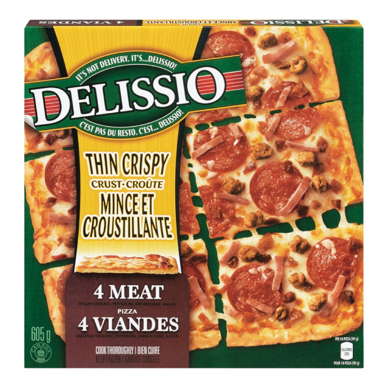 Delissio Thin Crust Pizza 4 Meat, 605 g