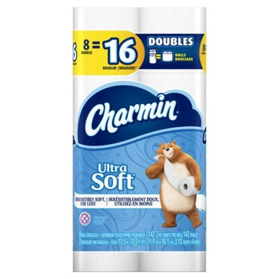 Charmin Double Roll Ultra Soft Unscented 2-Ply Bathroom Tissue, 142 sheets, 8 ct