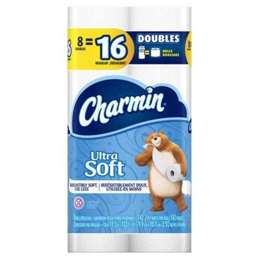 Charmin Double Roll Ultra Soft Unscented 2-Ply Bathroom Tissue, 142 sheets, 8 ct