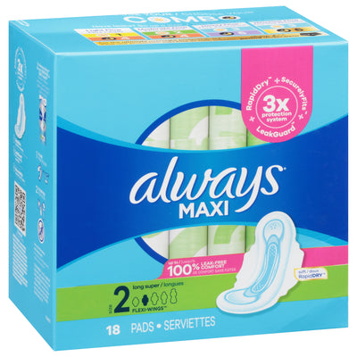 Always Maxi Long Super Size 2 Pads, 18 pads