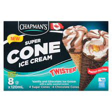 Chapman's Super Cones Vanilla & Chocolate Twisters With Caramel Centre, 8 x 120 mL
