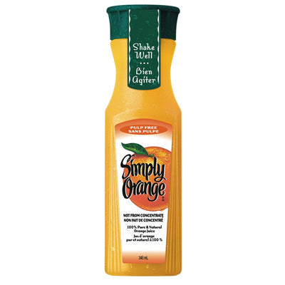 Simply Orange Pulp Free Orange Juice, 340 mL