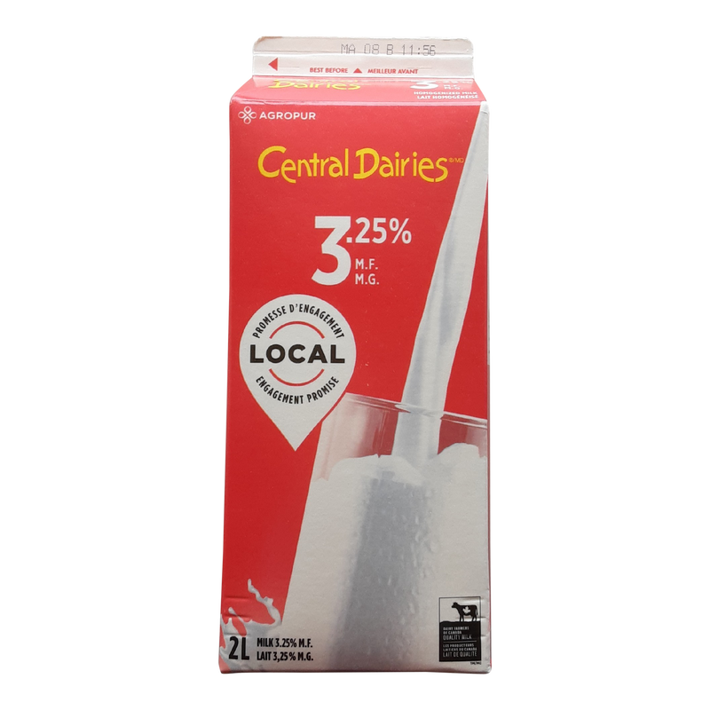 Central Dairies 3.25% Homogenized Milk, 2 L