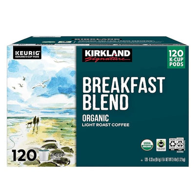 Kirkland Signatrue Breakfast Blend Organic Light Roast Coffee Pods, 120 ct