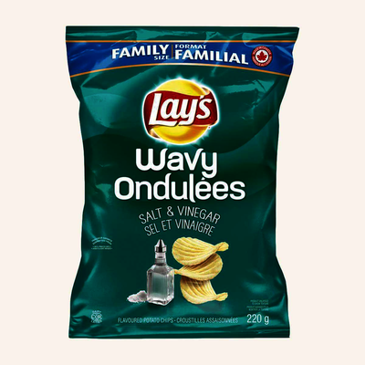 Lay's Wavy Salt & Vinegar Potato Chips, 220g