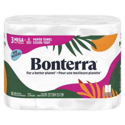 Bonterra Three Mega Paper Towel Rolls, 3 ct