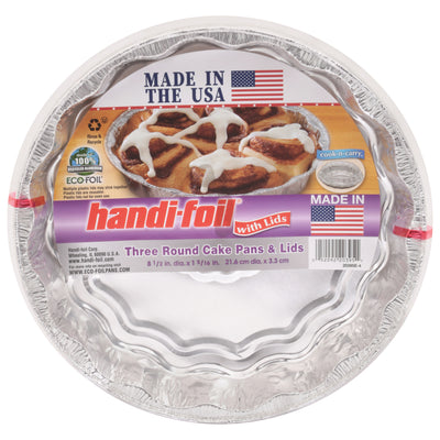 Handi-Foil Round Cake Pans & Lids, 3pk
