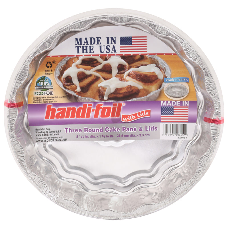 Handi-Foil Round Cake Pans & Lids, 3pk