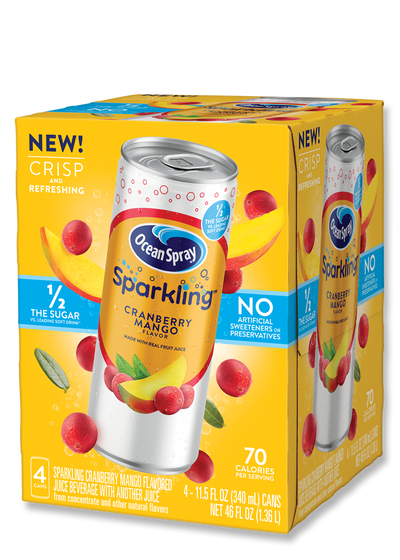 Ocean Spray Sparkling Cranberry Mango Juice, 4 x 340 mL