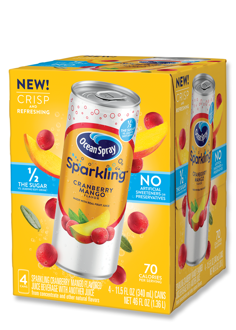 Ocean Spray Sparkling Cranberry Mango Juice, 4 x 340 mL