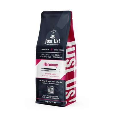 Just Us! Coffee Roasters Co-Op Organic Fairtrade Harmony Whole Bean Coffee, 340 g