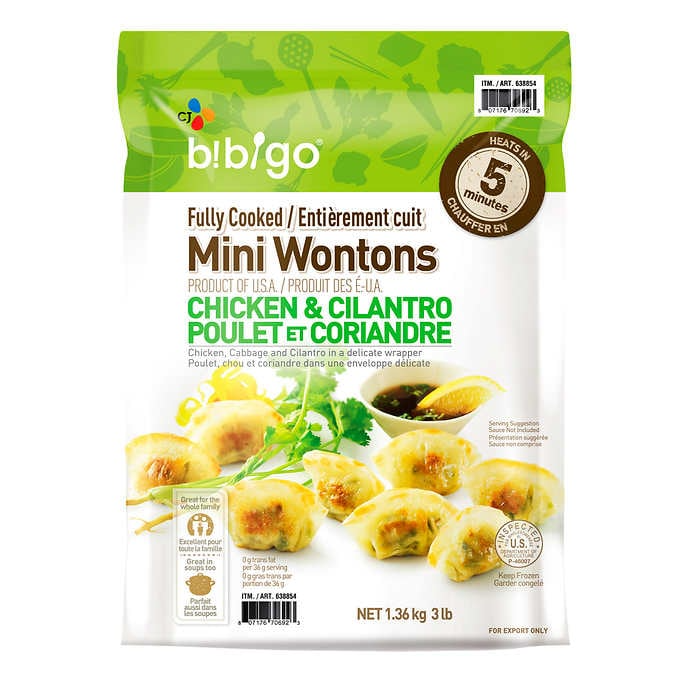 Bibigo Fully Cooked Mini Chicken & Cilantro Wontons, 1.36 kg