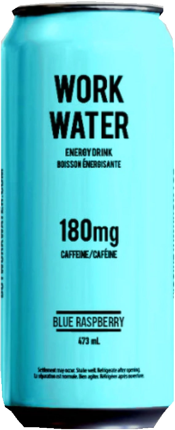 Work Water 180 mg Caffeine Blue Raspberry Energy Drink, 473 ml