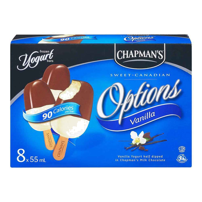 Chapman's Sweet Canadian Options Vanilla Frozen Yogurt Bars, 8 x 55 mL