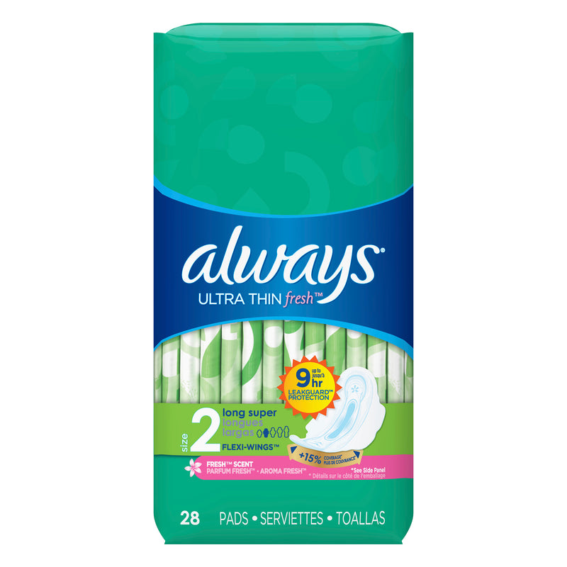 Always Fresh Ultra Thin Flexi-Wings Long/Super Pads,  28 count