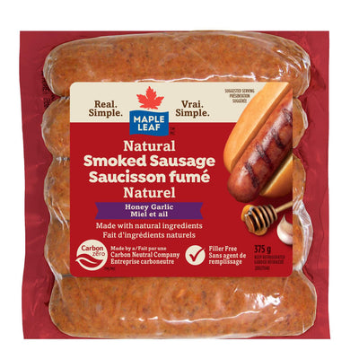 Maple Leaf Natural Honey Garlic Smoked Sausage, 375 g