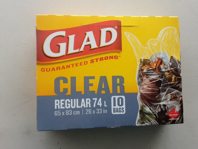 GLAD REGULAR CLEAR 74L GARBAGE BAGS, 10CT