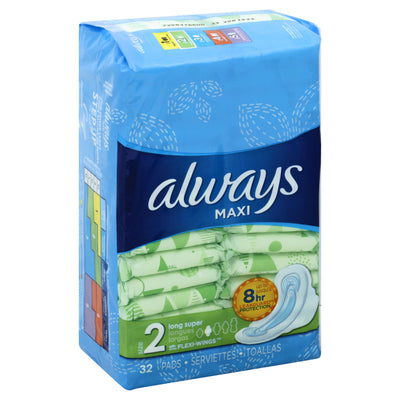 Always Maxi Long/super With Wings Unscented Pads 32 Count, 32 ct