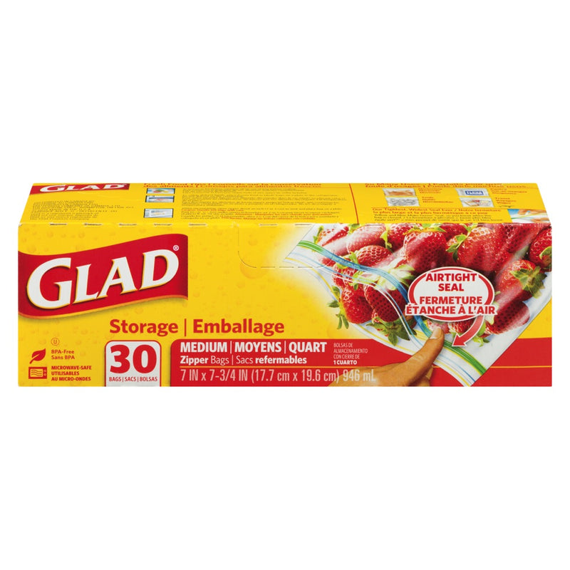 Glad Storage Medium Zipper Bags, 30 ct
