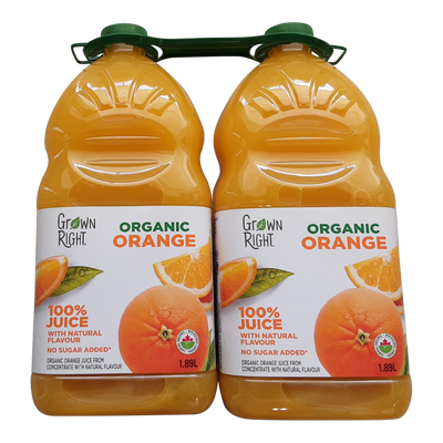 Grown Right Organic Orange Jucie, 2 x 1.89 L