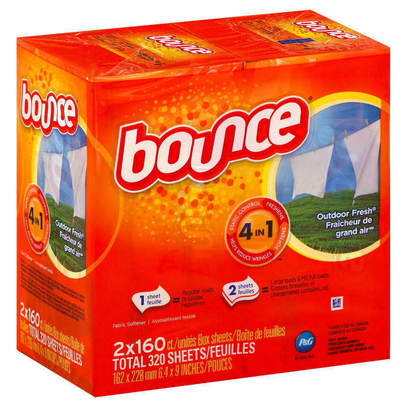 Bounce Outdoor Fresh Sheets Fabric Softener, 160 ct boxes, 2 ct