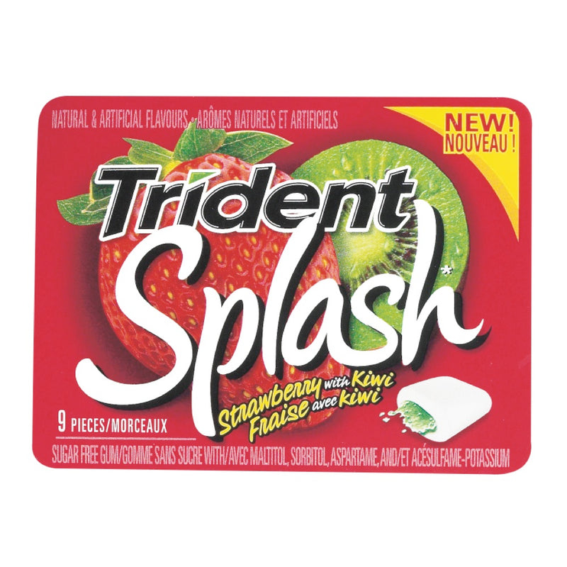 Trident Sugar Free Splash Strawberry Kiwi Gum, 9 pieces