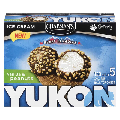 Yukon Vanilla & Peanuts Ball Top Cones, 140 mL, 5 ct