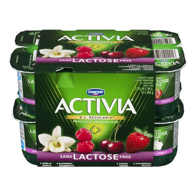 Activia Lactose Free Yogurt Vanilla/Raspberry/Cherry/Strawberry, 8 x 100g