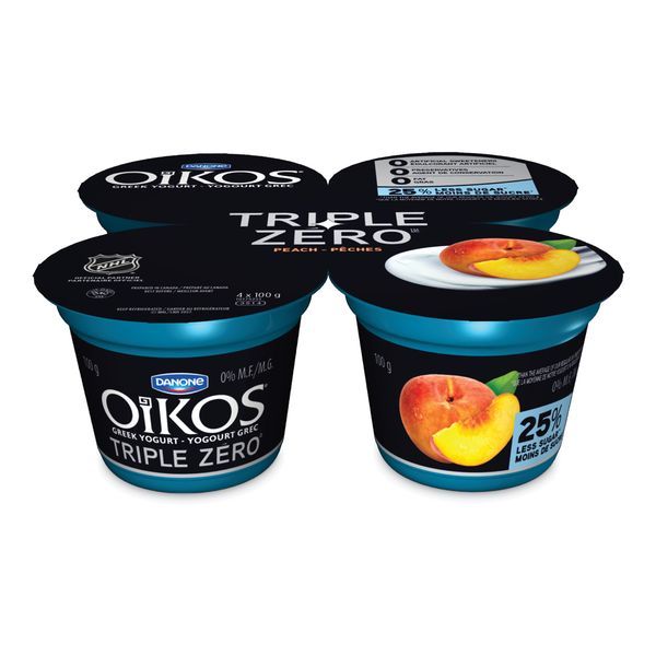Oikos Triple Zero Peach Greek Yogurt, 100 g, 4 ct