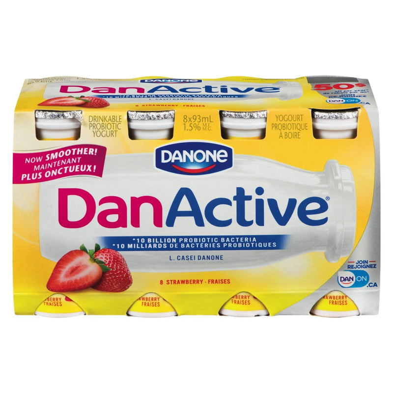 Danone DanActive Strawberry Drinkable Probiotic Yogurt, 8 x 93 mL