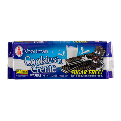 Voortman Cookies'n Creme Wafers Sugar Free, 301 g