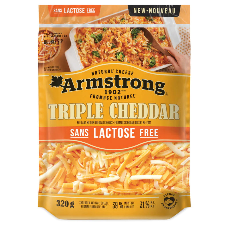 Armstrong Lactose Free Shredded Triple Cheddar Cheese, 320 g