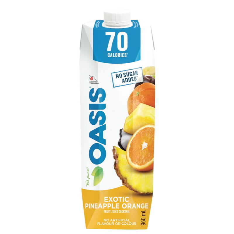 Oasis No Sugar Added Exotic Pineapple Orange Fruit Juice Cocktail, 960 mL