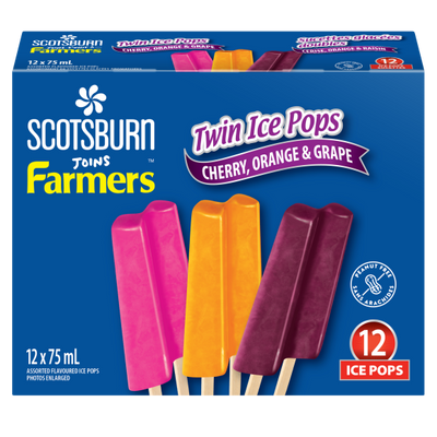 Scotsburn Joins Farmers Cherry Orange & Grape Twin Ice Pops, 75 mL, 12 ct