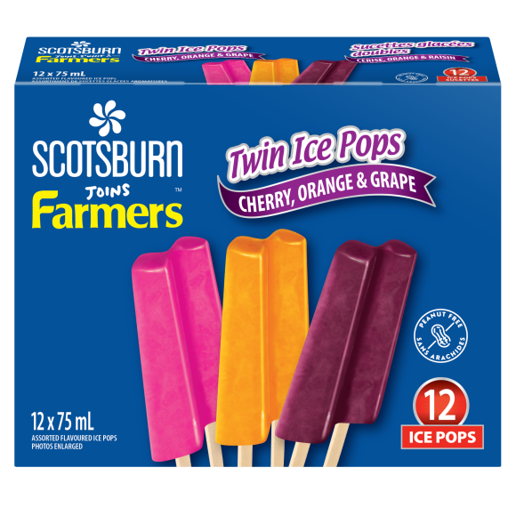 Scotsburn Joins Farmers Cherry Orange & Grape Twin Ice Pops, 75 mL, 12 ct