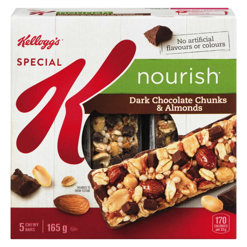 Kellogg's Nourish Dark Chocolate Chunks & Almonds Chewy Bars, 165 g, 5 ct