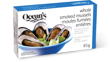 Ocean's Whole Smoked Mussels In Sunflower Oil, 85 g