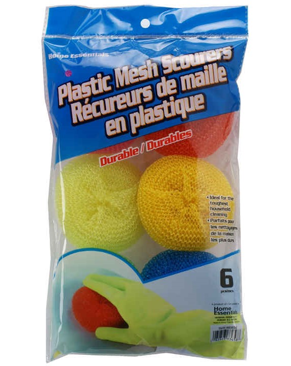 Home Essentials Plastic Mesh Scourers, 6 ct