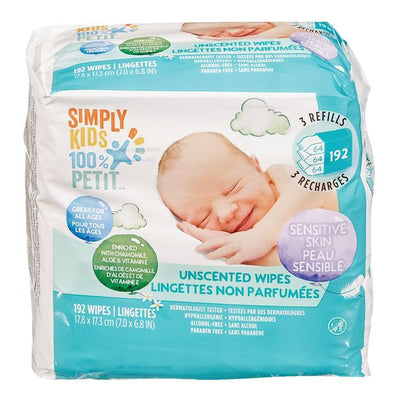 Simply Kids, Unscented Baby Wipes, 192pk