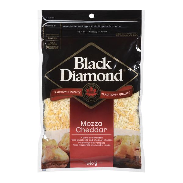 Black Diamond Mozza Cheddar Shredded Cheese, 340g