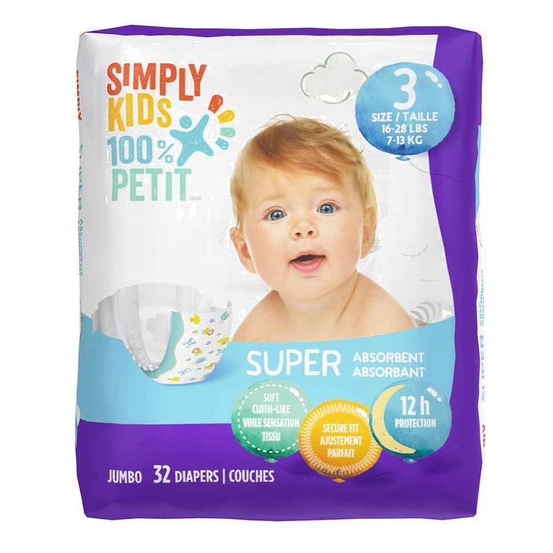 Simply Kids Super Absorbent Jumbo Size 3 Baby Diapers, 32 ct